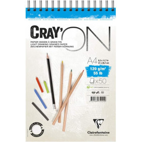 Bloc Spiralé Cray'ON - Clairefontaine - 50 Feuilles au Grain Fin - Feuilles Détachables