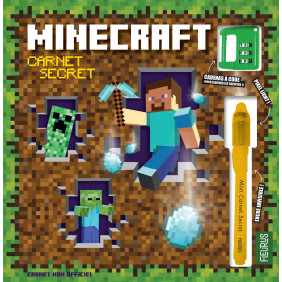 Carnet secret Minecraft - Avec 1 cadenas à code et 1 stylo à encre invisible et lumière magique - Album