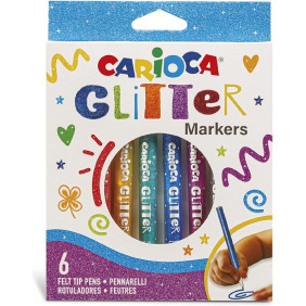 Carioca marqueurs à paillettes, blister de marqueurs à effet pailleté avec pointe de 1 mm, 6 pièces