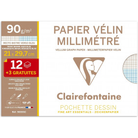 Clairefontaine - Une pochette Vélin Millimétré - 15 feuilles - 90g
