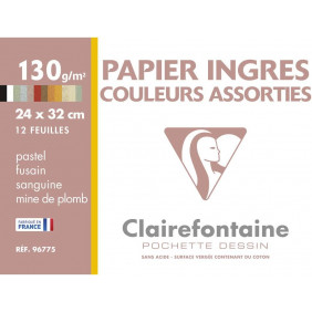 Clairefontaine - Pochette Dessin Scolaire - 12 feuilles - 130g - Couleurs Assorties