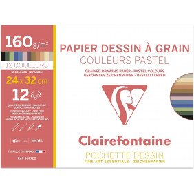 Clairefontaine - Pochette Dessin Scolaire - 12 feuilles - 160g - Couleurs Pastels Assorties