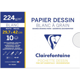 Clairefontaine - Pochette Dessin Scolaire - 10 feuilles - 224g - Blanc à Grain