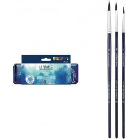 Aquarelle Fine Boite Metal - Lefranc Bourgeois - 24 Demi Godets - Set de 3 pinceaux