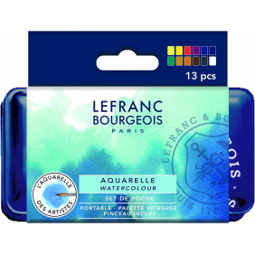 Aquarelle Fine Boite Metal - Lefranc Bourgeois - 12 Demi Godets - 13 pièces