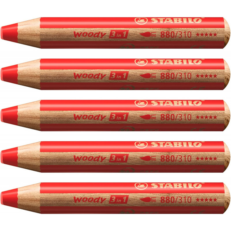 Crayons WOODY 3 en 1 - STABILO - Extra large Rouge