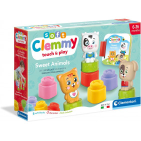 Clementoni - Cubes & Animaux Soft Clemmy - 6 Cubes + 3 Personnages + Livre : dès 6 Mois