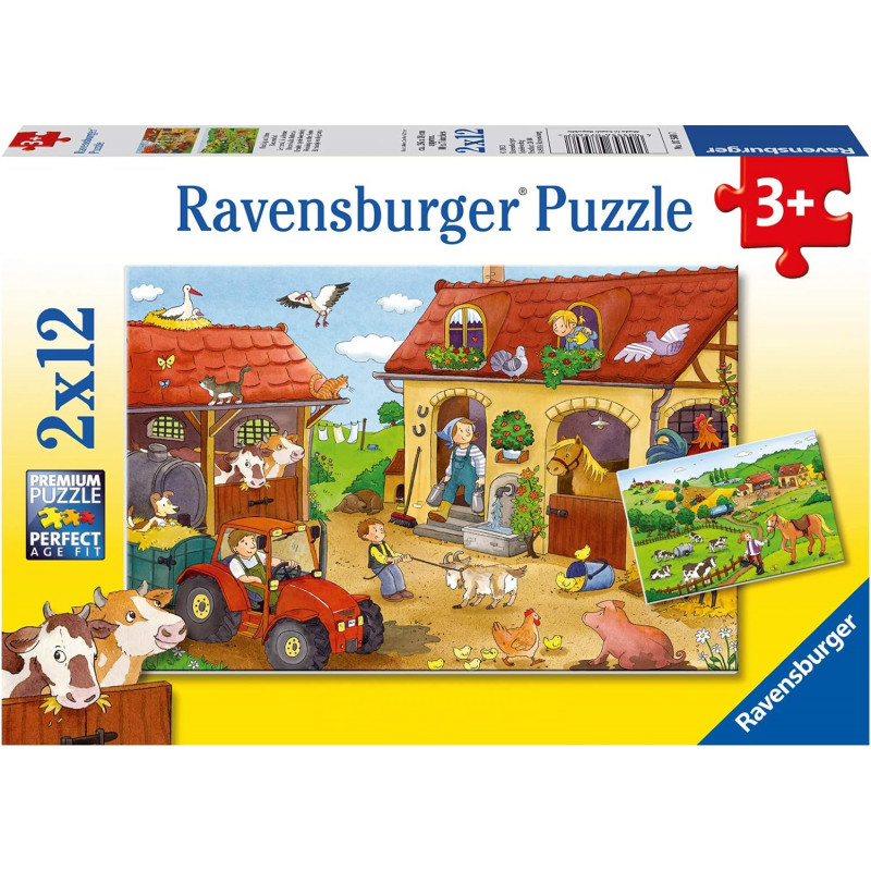 Ravensburger - Puzzle Enfant - Puzzles 2x12 p - Le travail à la ferme - Dès  3 ans