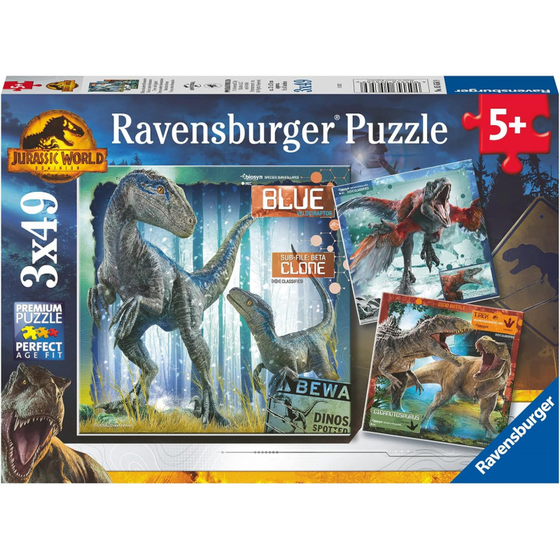 Puzzle Enfant - Puzzles 3x49 p - T-rex et autres dinosaures / Jurassic  World 3 - Ravensburger - Dès 5 ans