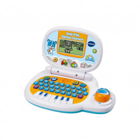 VTech - Ordi P'tit Genius Ourson Bleu, Ordinateur Enfant Transportable avec Écran Rétroéclairé - Dès 2 ans