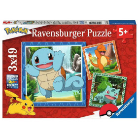 Puzzles 3x49 p - Salamèche, Bulbizarre et Carapuce / Pokémon - Dès 5 ans