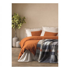 Confy - Ensemble de drap avec housses de couette marron & plaid en coton - lit 3 places