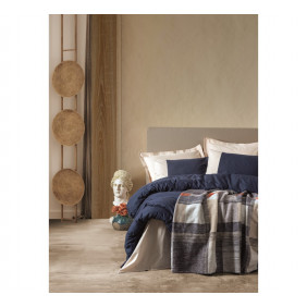Comfy - Ensemble de drap avec housses de couette bleu & plaid en coton - lit 3