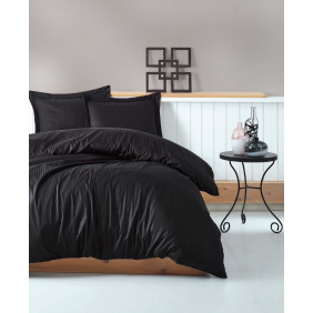 ELEGANT stripe - Ensemble de drap avec housses de couette en Satin de Coton - Lit 3 places - Noir