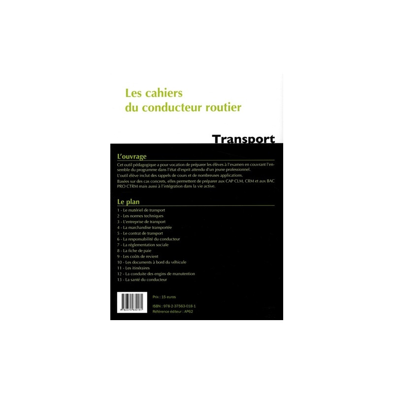 Les cahiers du conducteur routier CAP CLM/CAP CRM - Grand Format - Librairie de France