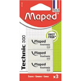 Maped m011305 - Gomme Mini Technic, Lot de 3, blanc