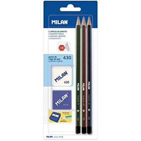 Blister 3 crayons graphite triangulaires + taille-crayons Afila + gomme à effacer 430
