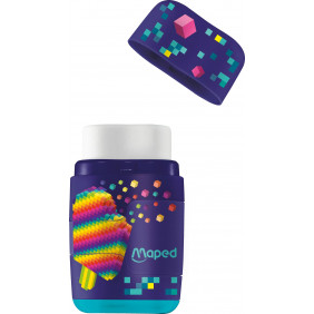 Taille-crayon Maped Pixel Party Connect 2 trous avec gomme présentoir de 20 - Vendu à l'unité