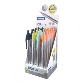 Boîte présentoir 20 stylos P1 encre bleue, série Silver - Vendu à l'unité