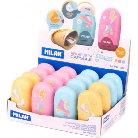 Boîte présentoir 16 gommes avec taille-crayons CAPSULE série spéciale Roller - Vendu à l'unité