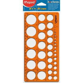 Maped - Trace-Cercles Pairs et Impairs - 39 Cercles - Règle 22 cm - Pochoir Technic - Antichoc - Normographe Rond