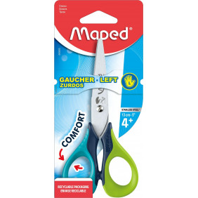 Maped - Ciseaux Enfants Gauchers avec Anneaux Souples et Ergonomie 3D - Ciseaux Scolaires Sensoft 13 cm dès 4 Ans - Dès 4 ans