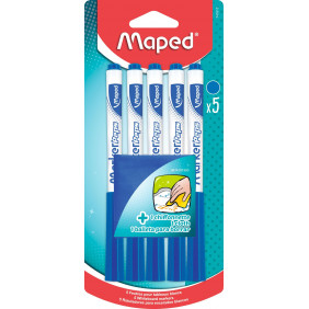 Lot de 5 feutres effaçables à sec avec 1 chiffonnette - Bleu - Marker Peps - Pointe moyenne - Maped