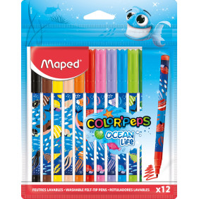 Maped - Feutres Ocean Life - Lot de 12 - Pointe moyenne de 2 mm - Parfait pour le dessin et la peinture