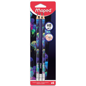 Maped - 6 Crayons Graphite HB2 Deepsea Paradise - Crayons à Papier HB Embout Gomme