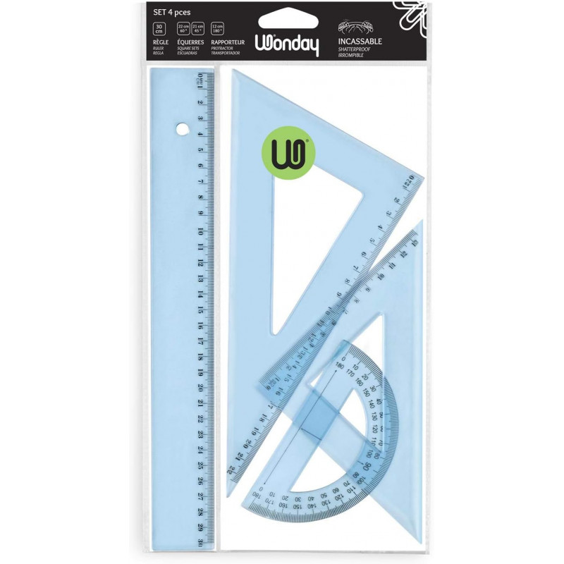 Stock Bureau - WONDAY Set De Tracage Géométrique Eco "incassable" 4 Pièces