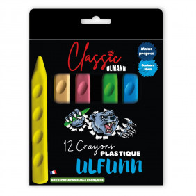 Crayons plastique - Couleurs vives - Mains propres - 12 crayons de couleur - Ulmann