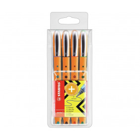 Stylo roller worker+medium pochette 4 couleurs stabilo