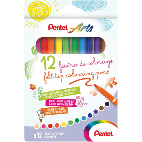 Pentel Arts SCS2E-12, Feutres de coloriage encre ultra-lavable, Pointe moyenne, Pack de 12 couleurs assorties
