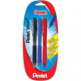 Stylos bille rétractables assortiment  de 3 noir, bleu, rouge