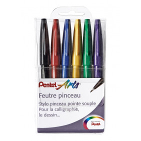 PENTEL - Pochette de 6 Brush Sign Pen Artist assortis Funny