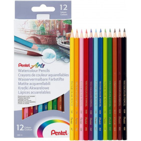 Crayons aquarellables en boîte de 12 - PENTEL